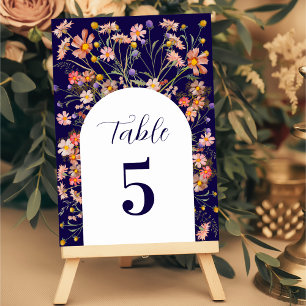 Boho Wildflower Floral Fall Navy Blue Wedding Table Number