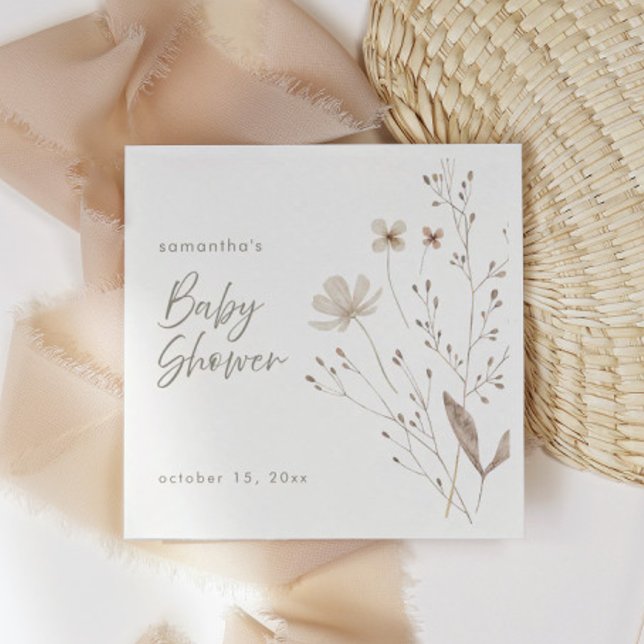 Boho Wildflower Floral Gender Neutral Baby Shower Napkin (Creator Uploaded)