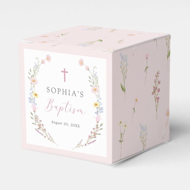 Boho Wildflower Floral Girl Baptism Favour Box (Front Side)