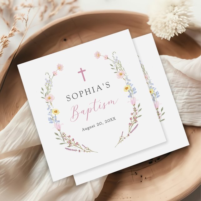 Boho Wildflower Floral Girl Baptism Napkin (Creator Uploaded)
