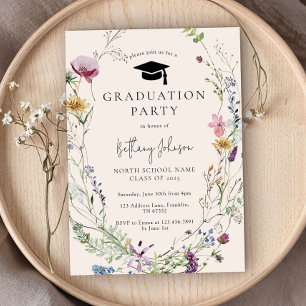 Boho Wildflower Floral Graduation Party Invitation