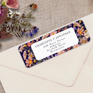 Boho Wildflower Floral Navy Blue White Wedding