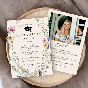 Boho Wildflower Floral Photo Graduation Party Invitation