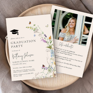 Boho Wildflower Floral Photo Graduation Party Invitation