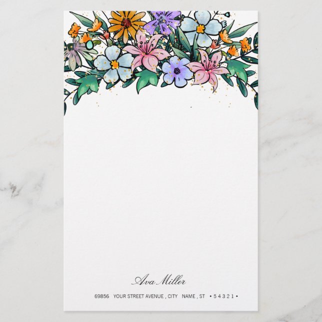 Boho Wildflower | Floral Stationary Paper (Front)