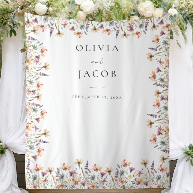Boho Wildflower Floral Wedding Photo Backdrop Tapestry (Creator Uploaded)