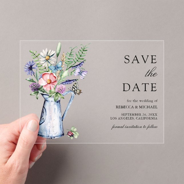 Boho Wildflower Floral Wedding Save the Date Acrylic Invitations (Insitu (Handheld))