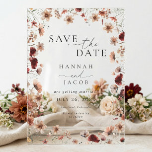 Boho Wildflower Floral Wedding Save the Date Acrylic Invitations
