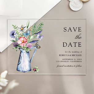 Boho Wildflower Floral Wedding Save the Date Acrylic Invitations