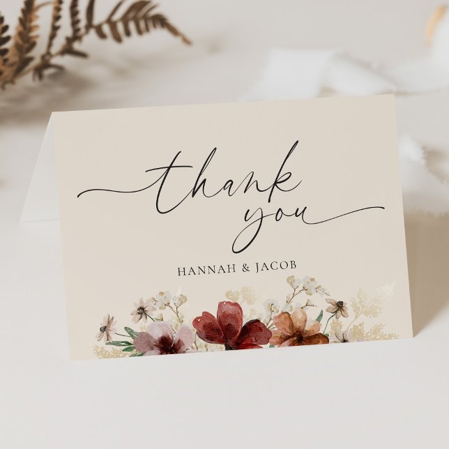 Boho Wildflower Floral Wedding Thank You Card (Creator Uploaded)