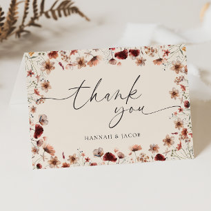 Boho Wildflower Floral Wedding Thank You Card