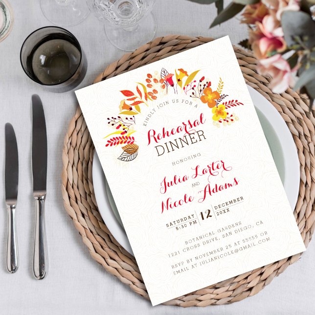 Boho Wildflower Foliage Wedding Rehearsal Dinner Invitation (Creator Uploaded)
