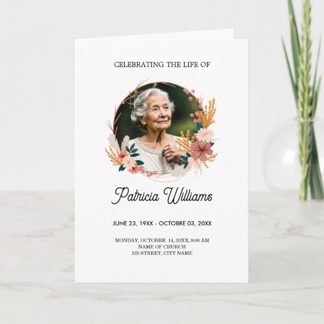 Boho Wildflower Funeral Memorial Program Card (Front)