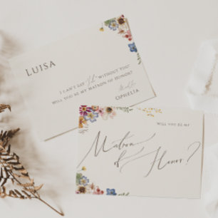 Boho Wildflower Garden Beige Matron of Honour Card