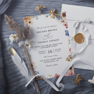 Boho Wildflower Garden Budget QR Code Wedding Invitation