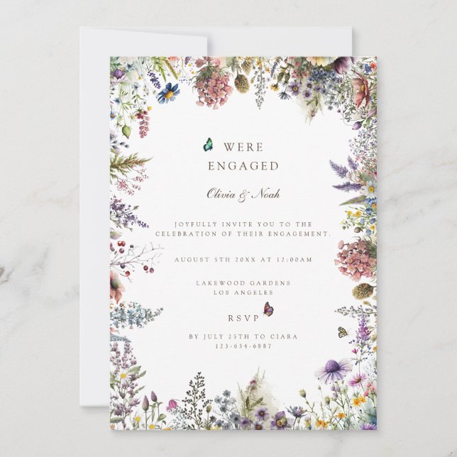 Boho Wildflower Garden Engagement Party Invitation (Front)