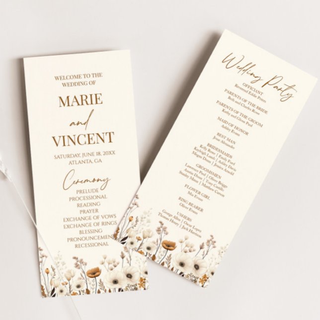 Boho Wildflower Garden Floral Wild Flowers Wedding Programme (Creator Uploaded)