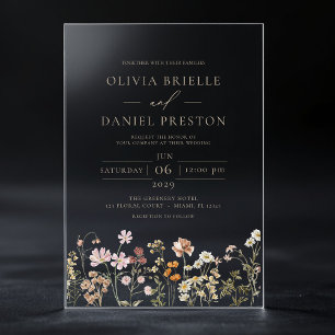 Boho Wildflower Garden Taupe Wedding Acrylic Invitations