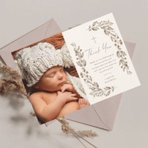Boho Wildflower Gender Neutral Photo Baptism Thank You Card