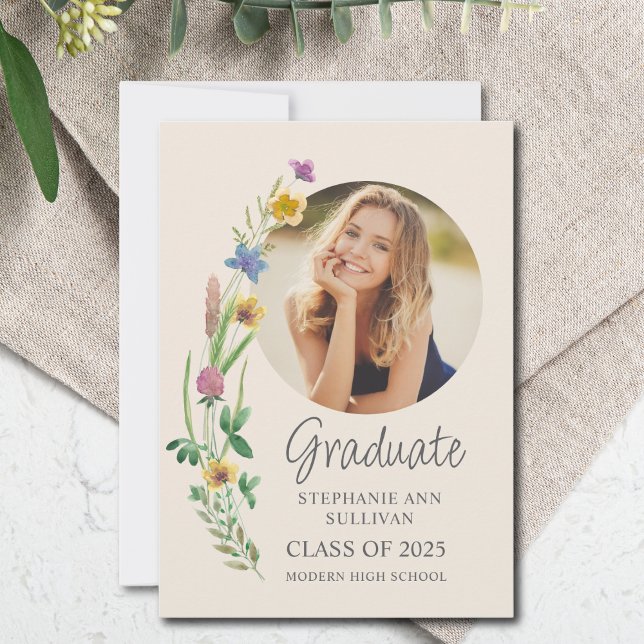 Boho Wildflower Girl Photo High School Graduation Announcement (Creator Uploaded)