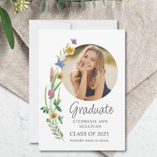 Boho Wildflower Girl Photo High School Graduation Announcement