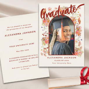 Boho Wildflower Graduate Photo Script Invitation