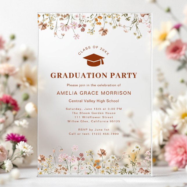 Boho Wildflower Graduation Party Boho Bloom Acrylic Invitations (Creator Uploaded)