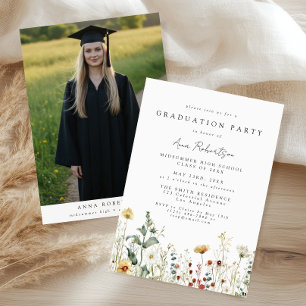 Boho Wildflower Graduation Party Photo Invitation