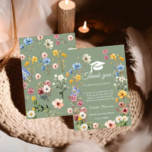 Boho WIldflower graduation photo thank you Card