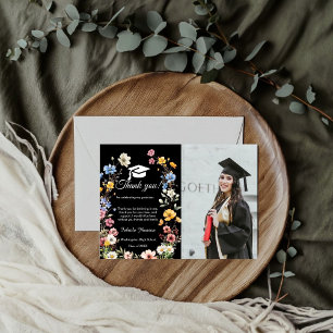 Boho WIldflower graduation photo thank you Card