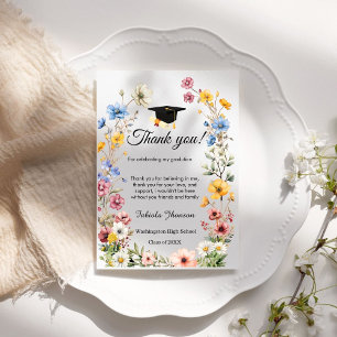 Boho WIldflower graduation photo thank you Card