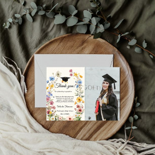 Boho WIldflower graduation photo thank you Card
