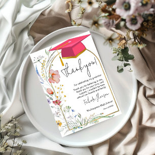 Boho WIldflower graduation photo thank you Card
