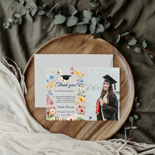 Boho WIldflower graduation photo thank you message Card