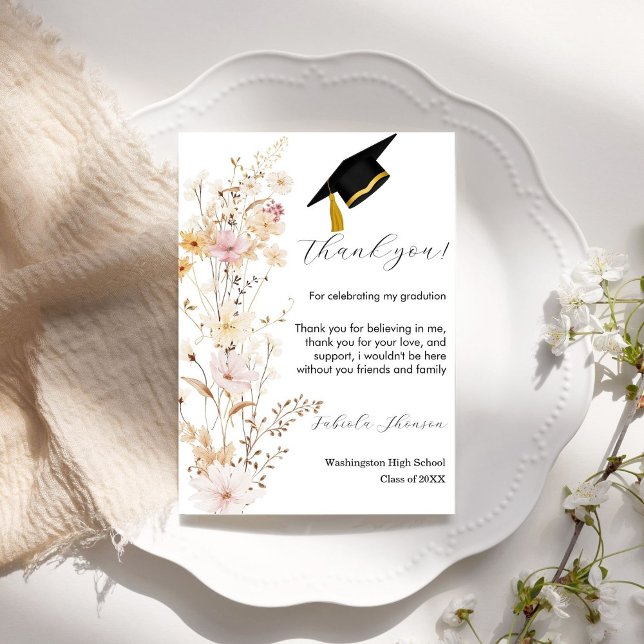 Boho Wildflower Grass Graduation Thank You Card (Creator Uploaded)