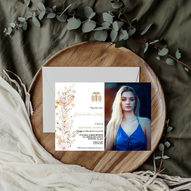 Boho Wildflower Grass Nurse Girl  Graduation party Invitation (Creator Uploaded)