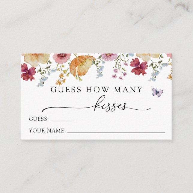 Boho Wildflower Guess How Many Kisses Enclosure Card (Front)