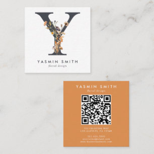Boho Wildflower Initial Y QR Code Square Business Card