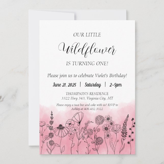 Boho Wildflower Kids Birthday Invite Watercolor (Front)