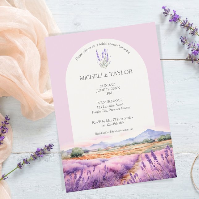 Boho Wildflower Lavender Purple Violet Floral Invitation (watercolor lavender fields)