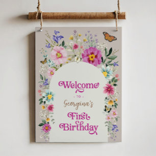 Boho Wildflower Meadow 1st Birthday Welcome Poster