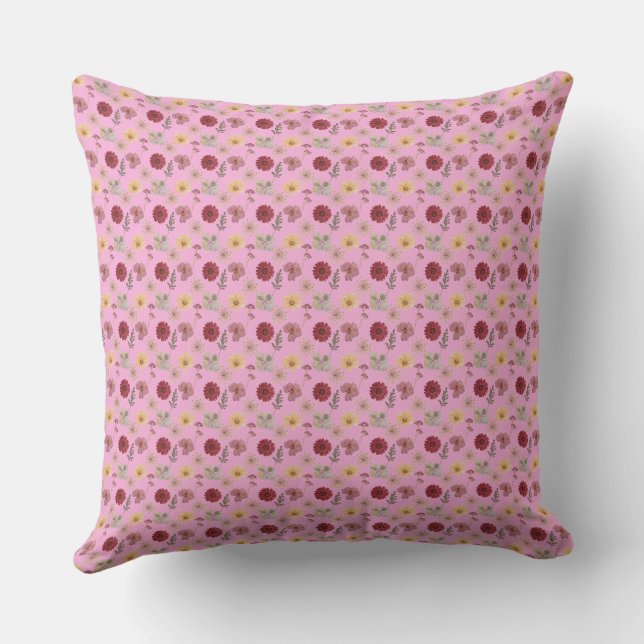 Boho Wildflower Meadow Botanical Print Pillow (Back)