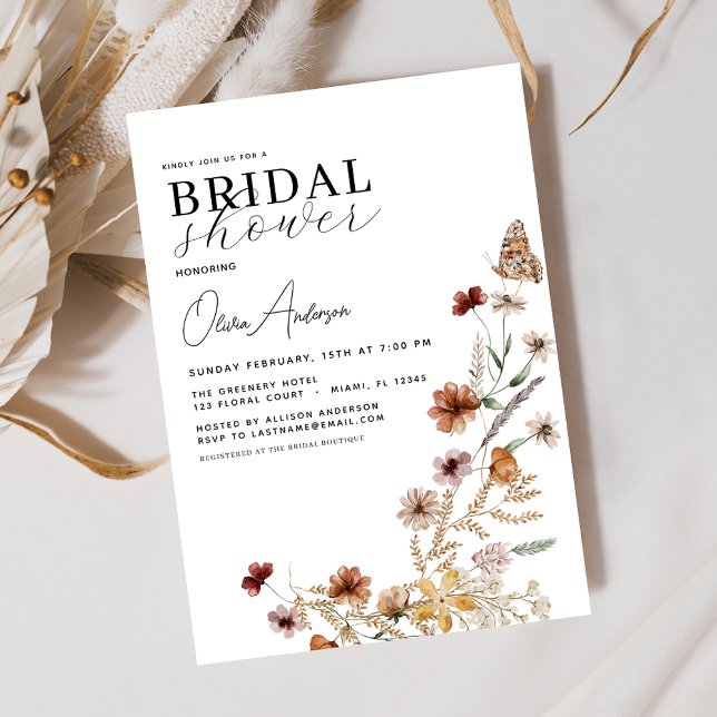 Boho Wildflower Meadow Elegant Bridal Shower Invitation (Creator Uploaded)