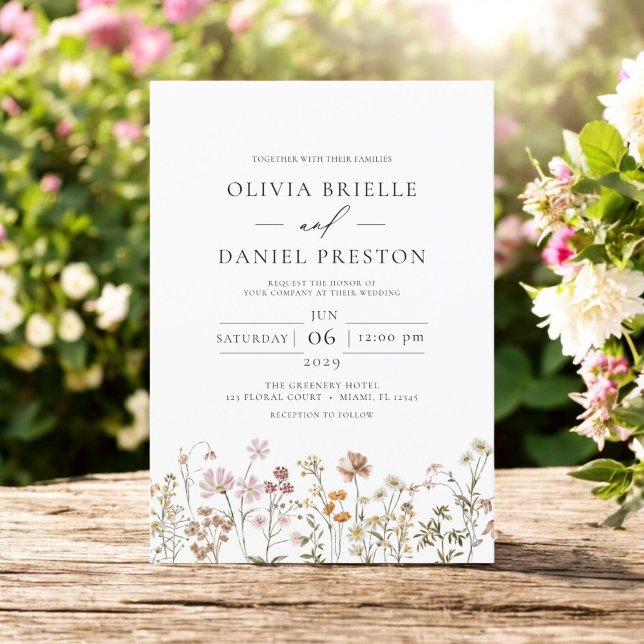 Boho Wildflower Meadow Spring Garden Wedding Invitation (Creator Uploaded)