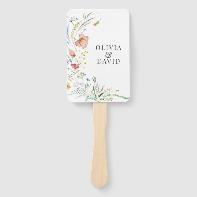 Boho Wildflower Meadow Wedding Program Hand Fan (Front)