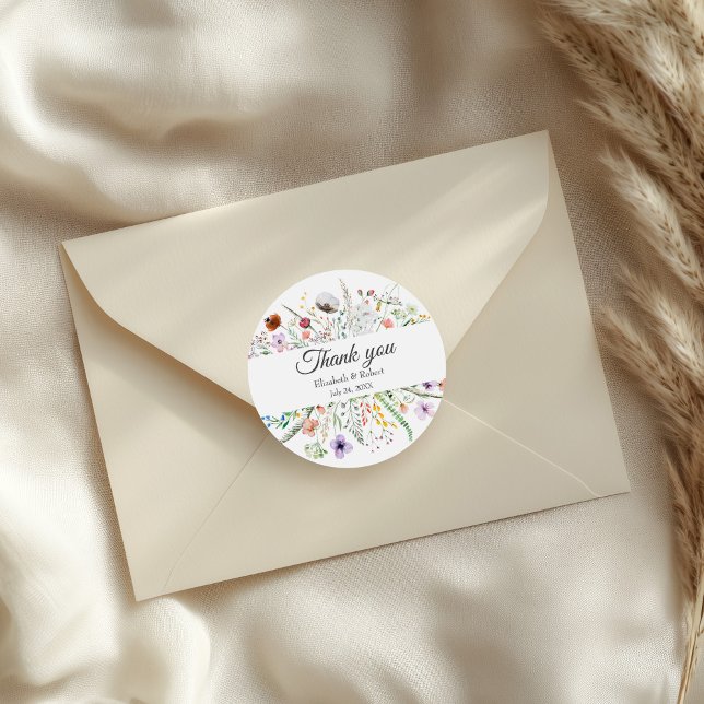 Boho Wildflower Meadow Wedding Thank You Sticker (Boho Wildflower Meadow Wedding Thank You Sticker on a wedding envelope.)