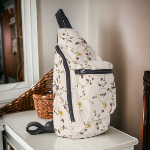 Boho Wildflower Meadow with Monogram Sling Bag