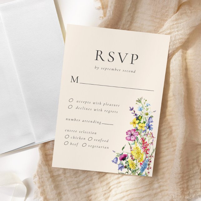 Boho Wildflower Meal Options Wedding RSVP Card (Creator Uploaded)