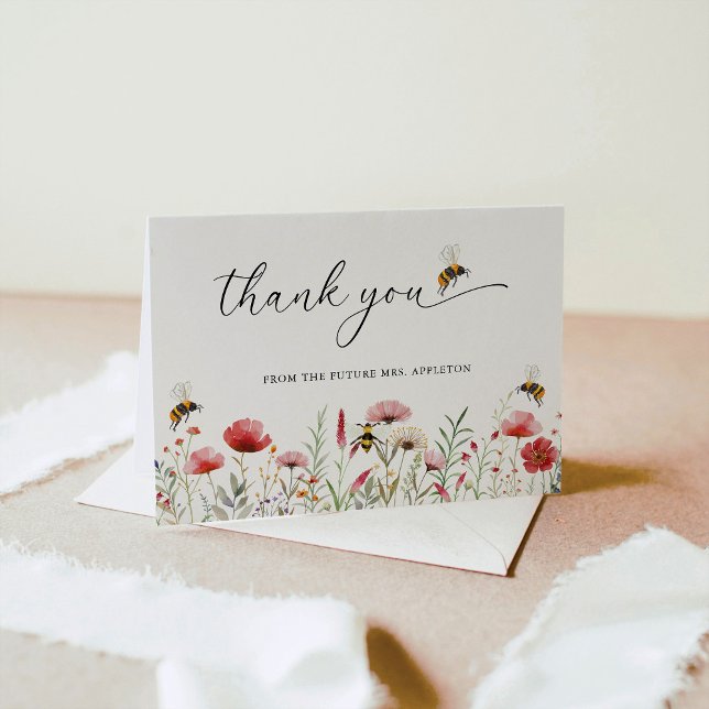Boho Wildflower Meant To Bee Bridal Shower Thank You Card (Creator Uploaded)