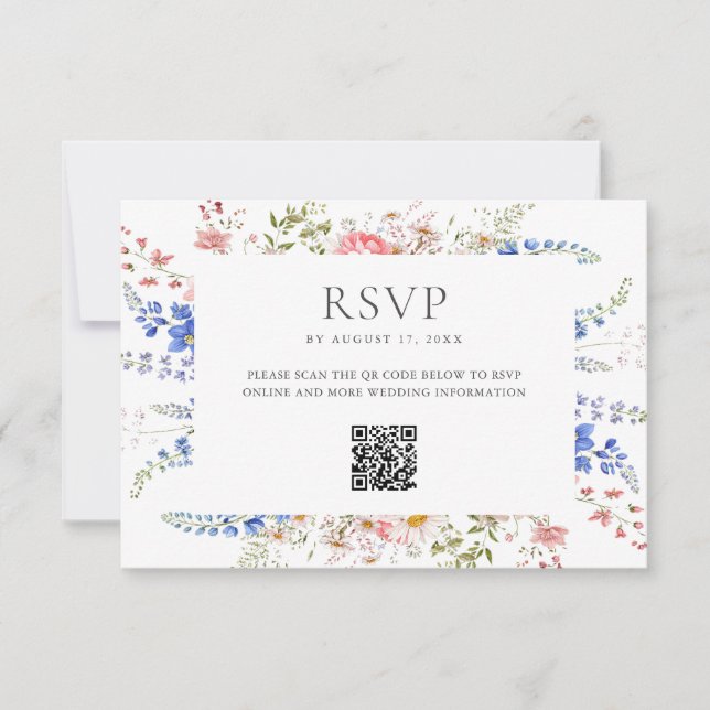 Boho Wildflower Minimalist Floral Wedding RSVP Card (Front)